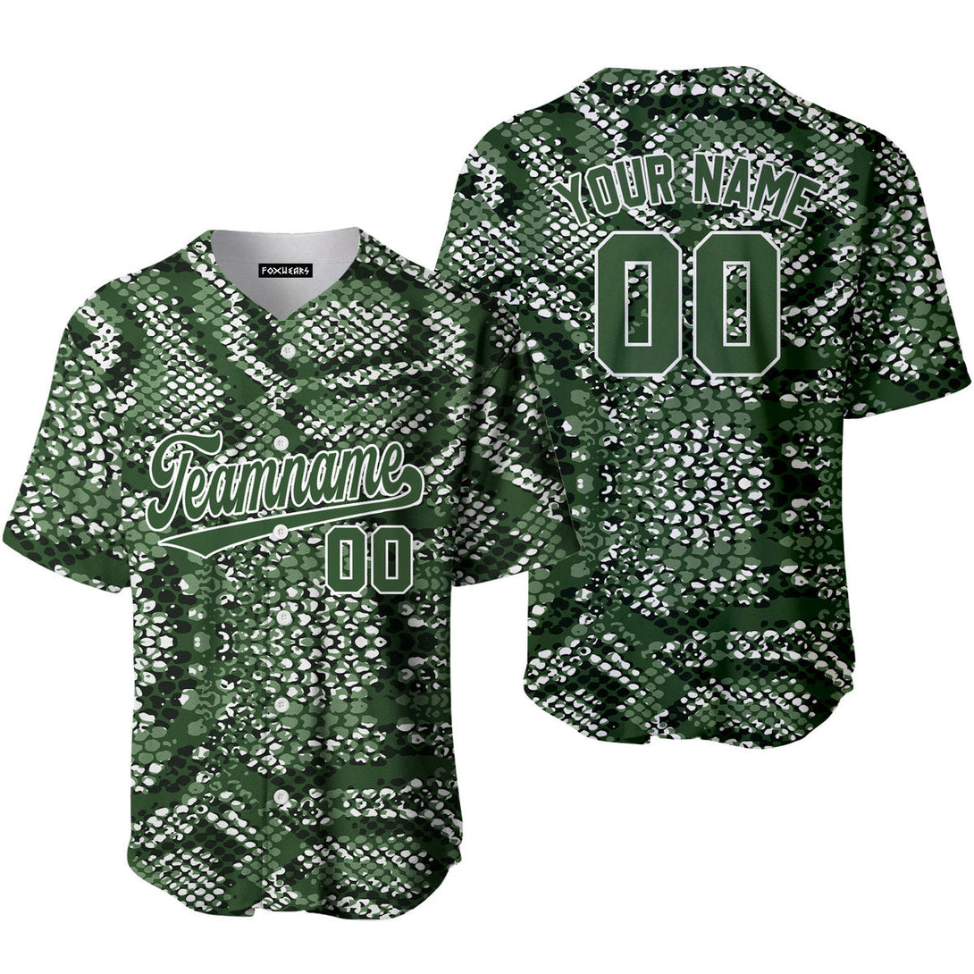 Custom Olive Snake Skin Pattern Green White Baseball Jerseys For Men & Women