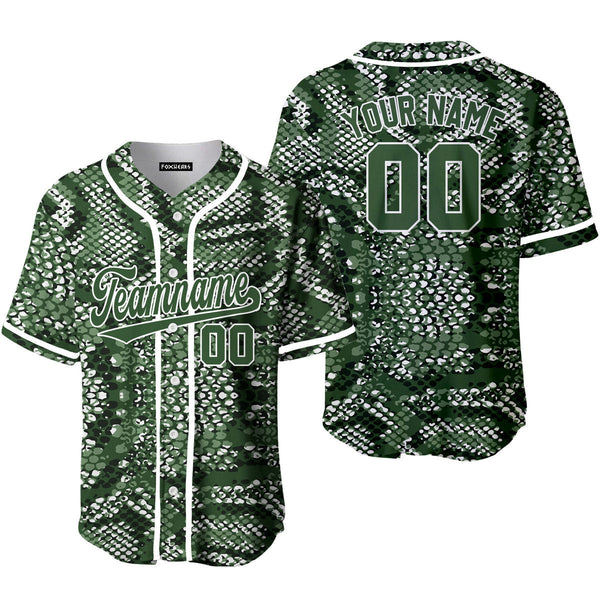 Custom Olive Snake Skin Pattern Green White Baseball Jerseys For Men & Women