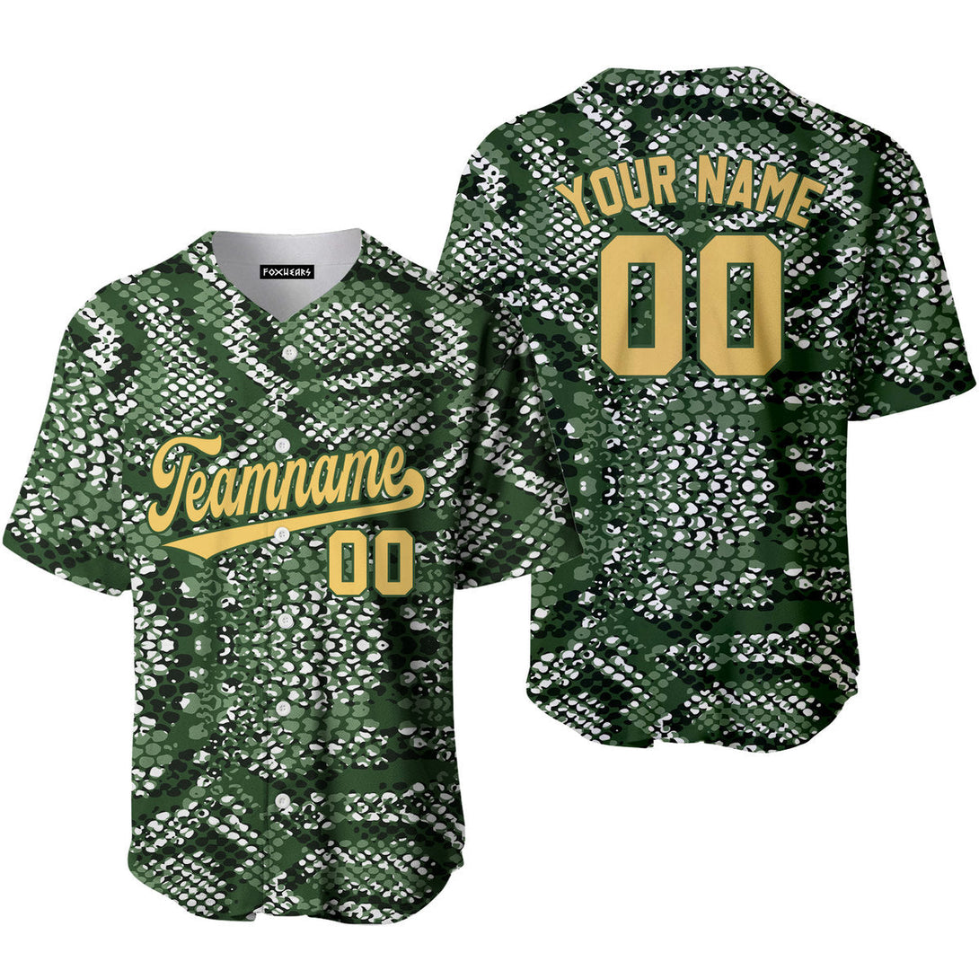 Custom Olive Snake Skin Pattern Green Yellow Baseball Jerseys For Men & Women