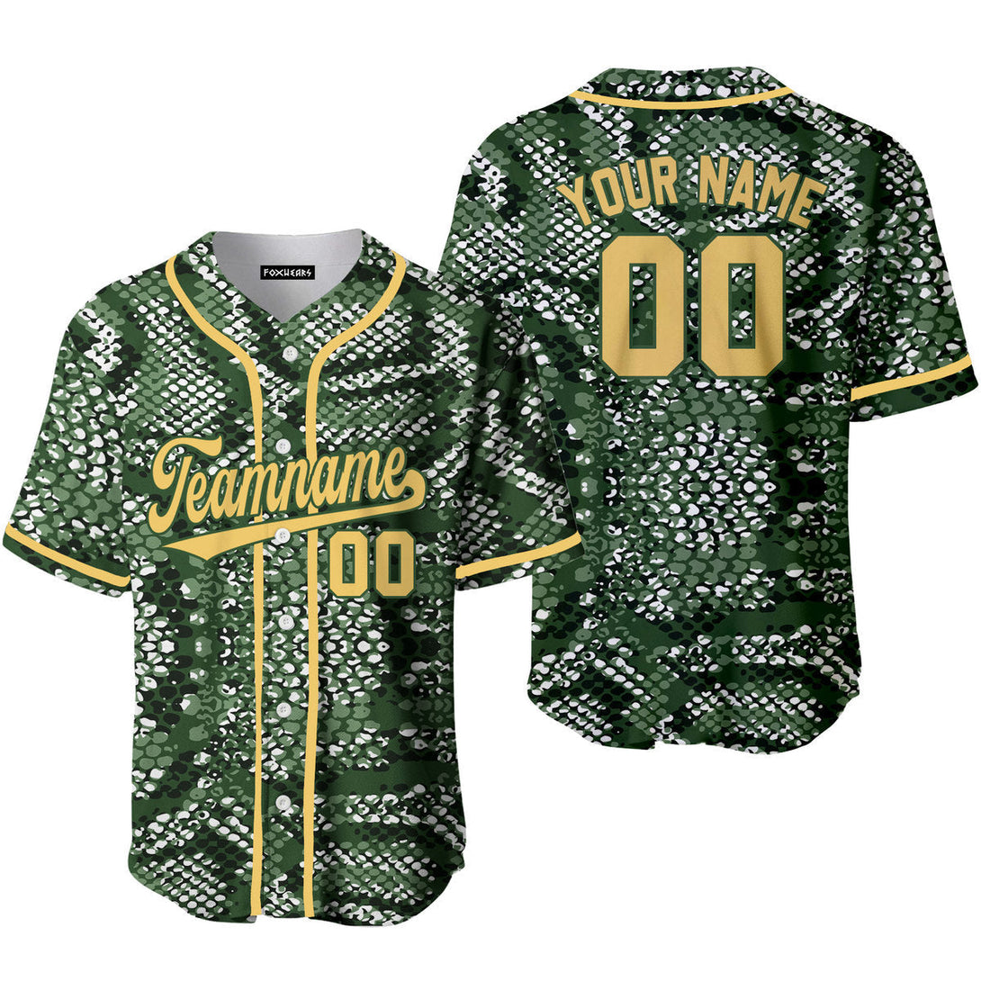 Custom Olive Snake Skin Pattern Green Yellow Baseball Jerseys For Men & Women