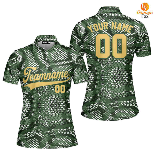 Custom Olive Snake Skin Pattern Green Yellow Custom Polo Shirt For Women