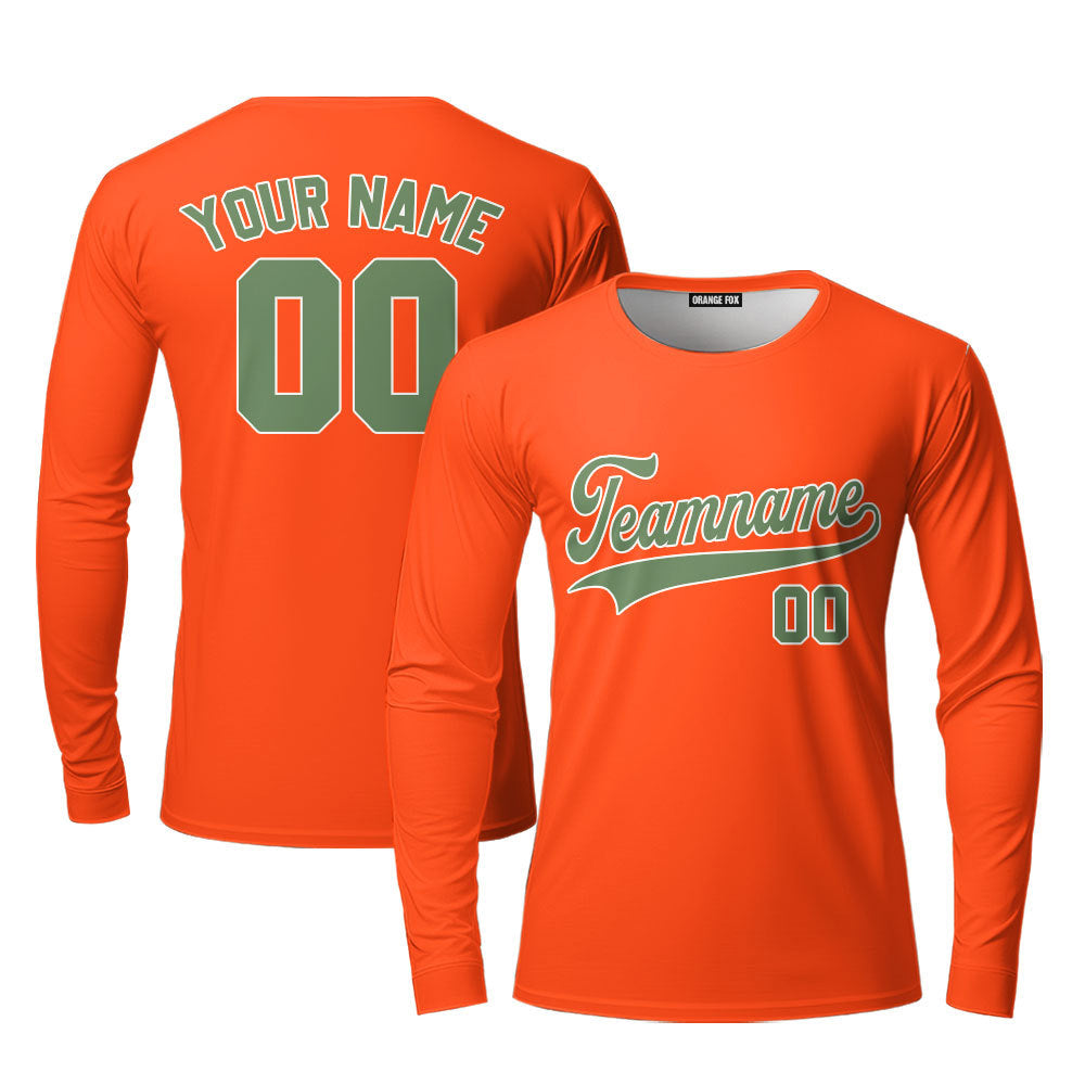 Custom Olive White And Orange Custom Long Sleeve T-Shirt For Men & Women