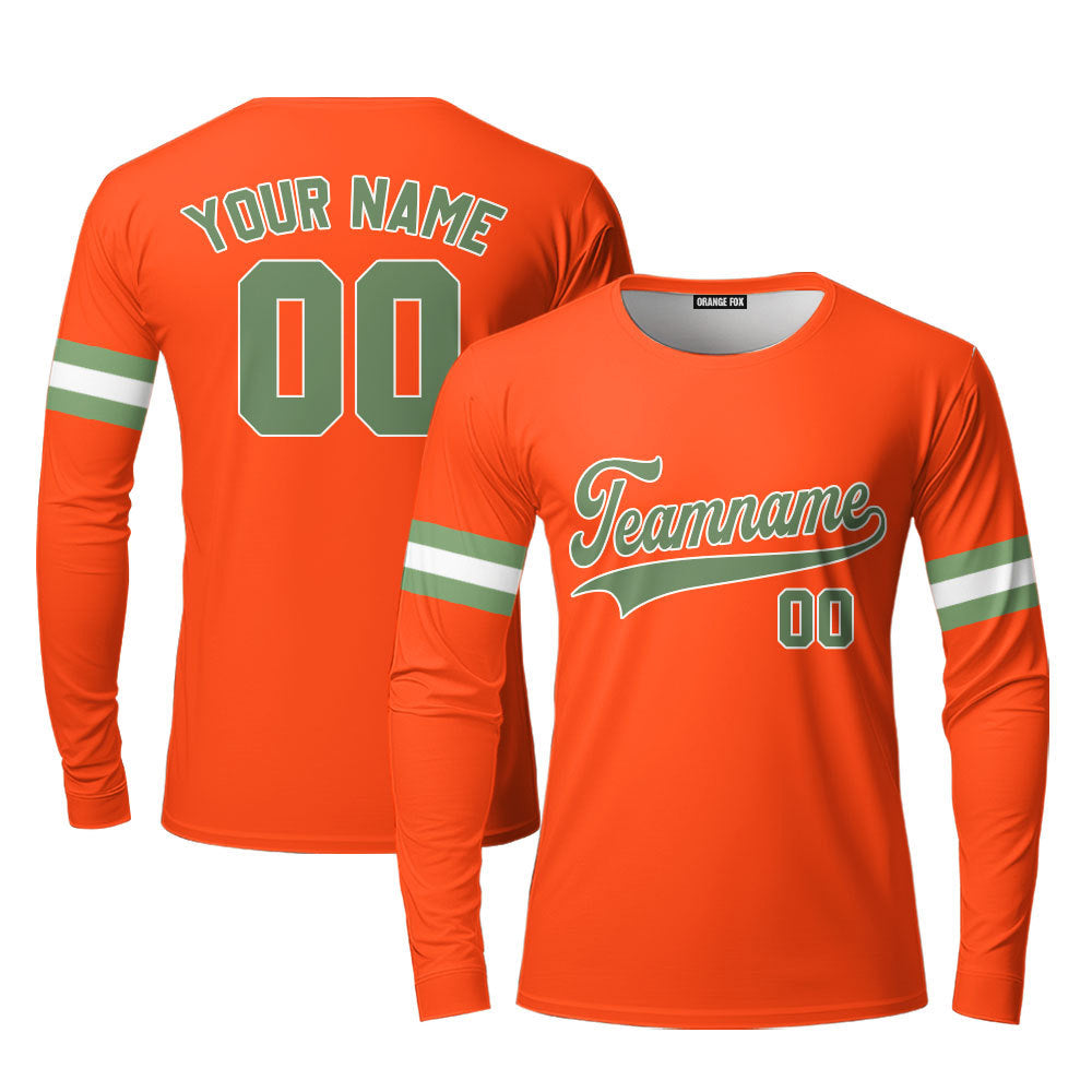 Custom Olive White And Orange Custom Long Sleeve T-Shirt For Men & Women