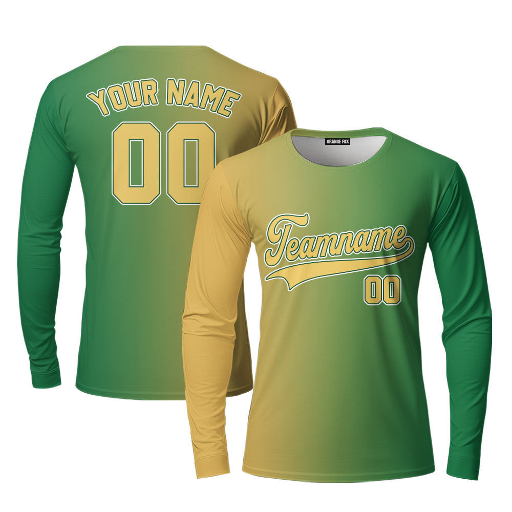 Custom Olive White Kelly Green Fade Fashion Custom Long Sleeve T-Shirt For Men & Women