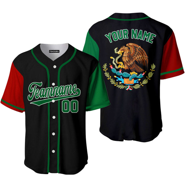 Custom On Black Mexican Flag Green White Custom Baseball Jerseys For Men & Women