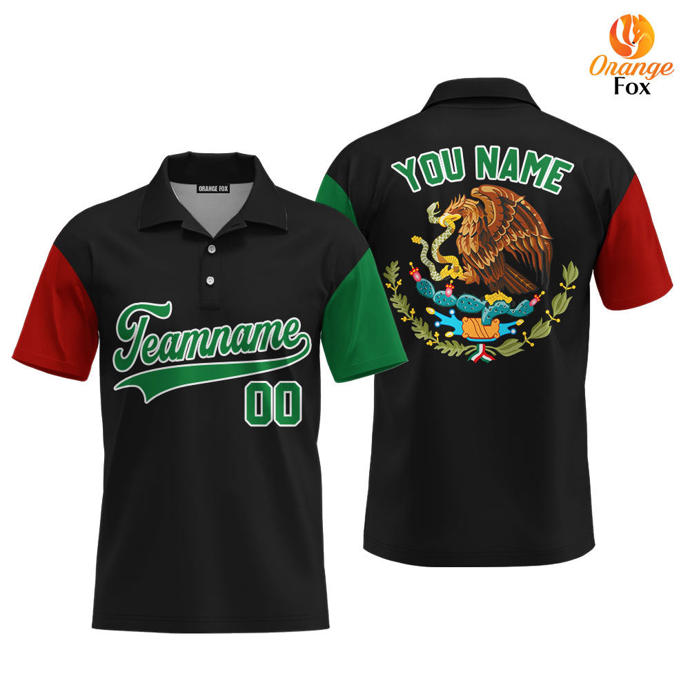 Custom On Black Mexican Flag Green White Custom Polo Shirt For Men