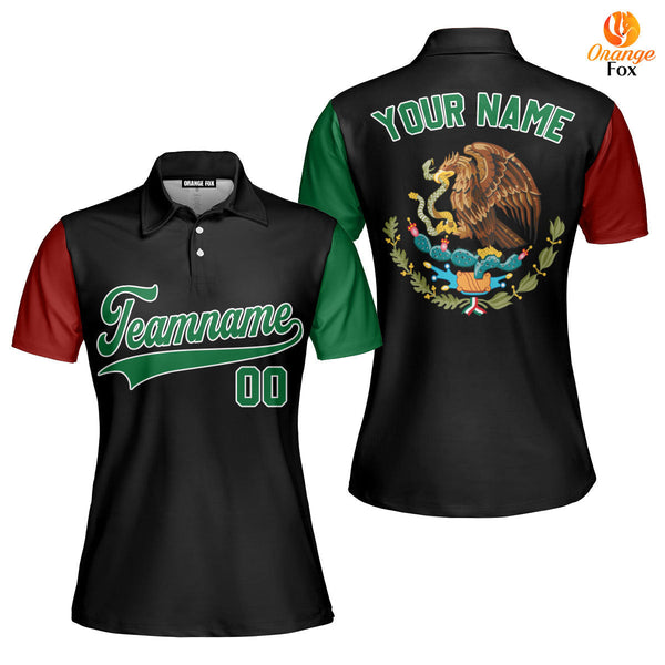 Custom On Black Mexican Flag Green White Custom Polo Shirt For Women