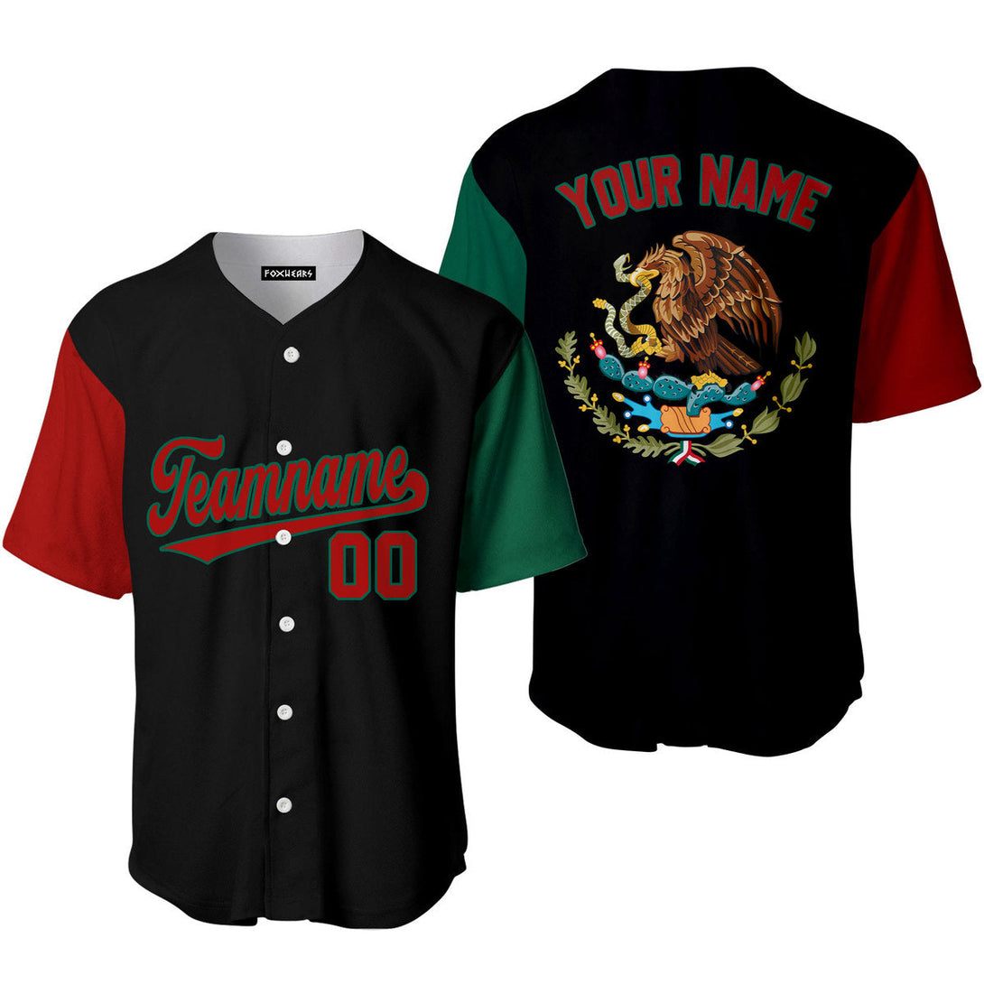 Custom On Black Mexican Flag Red Green Custom Baseball Jerseys For Men & Women