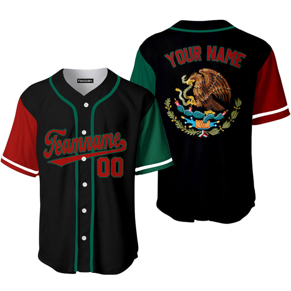 Custom On Black Mexican Flag Red Green Custom Baseball Jerseys For Men & Women