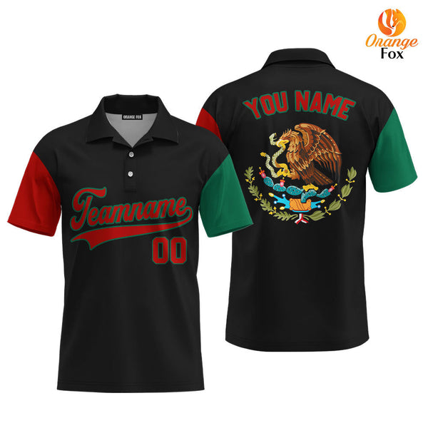 Custom On Black Mexican Flag Red Green Custom Polo Shirt For Men