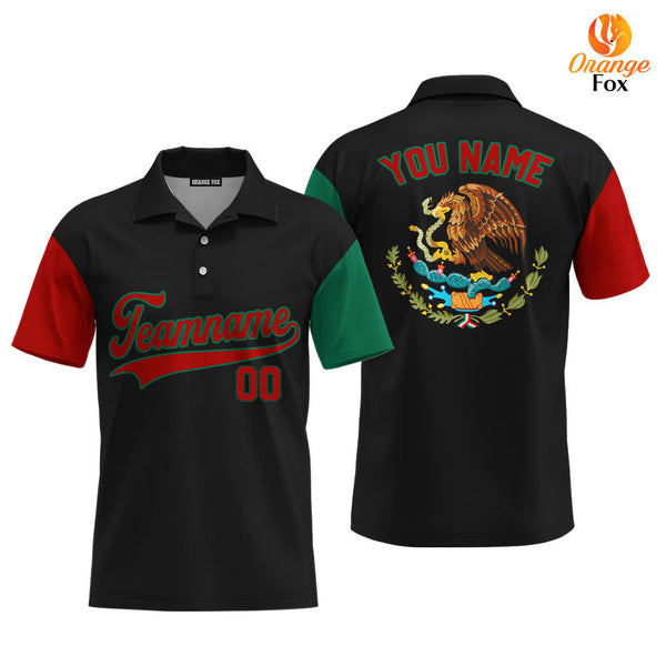 Custom On Black Mexican Flag Red Green Custom Polo Shirt For Men