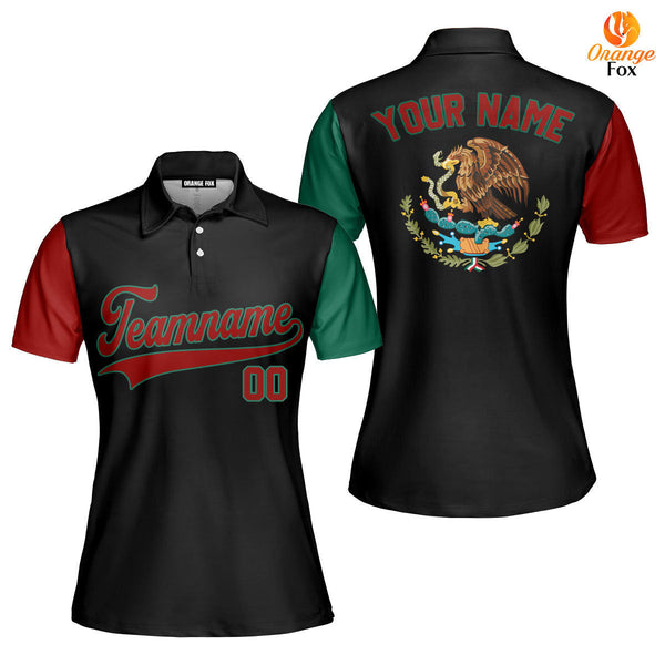 Custom On Black Mexican Flag Red Green Custom Polo Shirt For Women