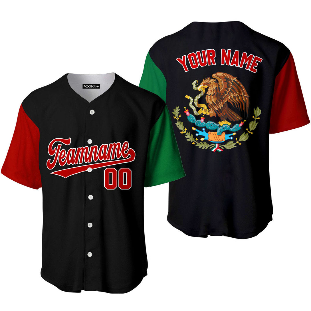 Custom On Black Mexican Flag Red White Custom Baseball Jerseys For Men & Women