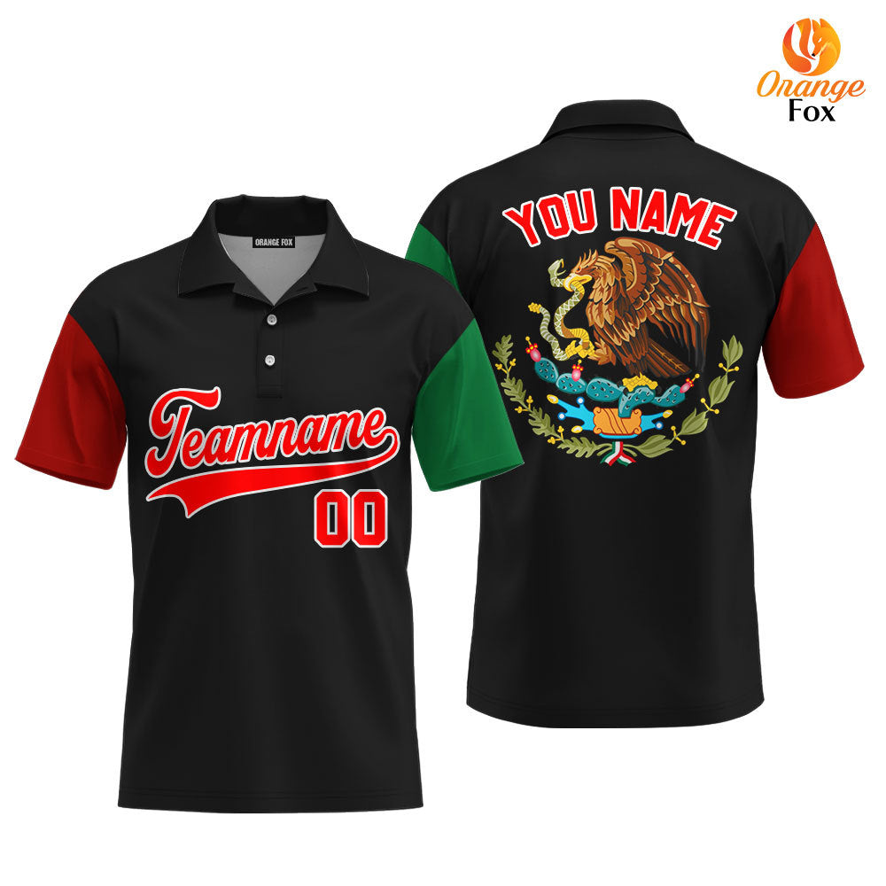 Custom On Black Mexican Flag Red White Custom Polo Shirt For Men