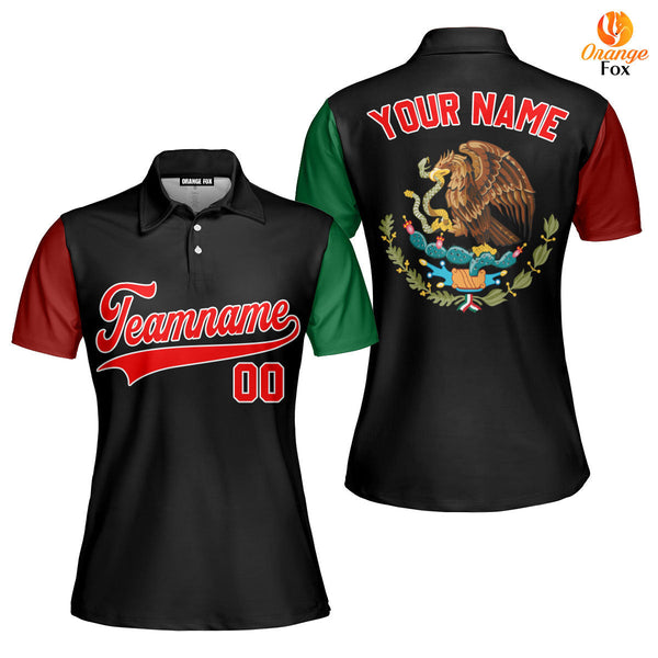 Custom On Black Mexican Flag Red White Custom Polo Shirt For Women