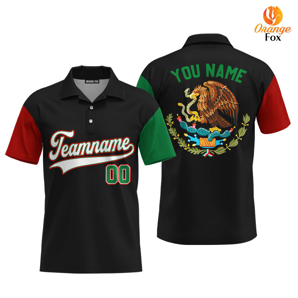 Custom On Black Mexican Flag White Green Custom Polo Shirt For Men