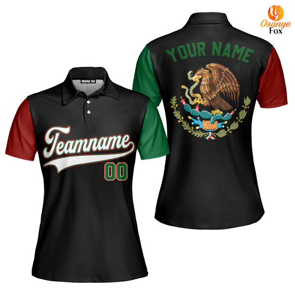 Custom On Black Mexican Flag White Green Custom Polo Shirt For Women