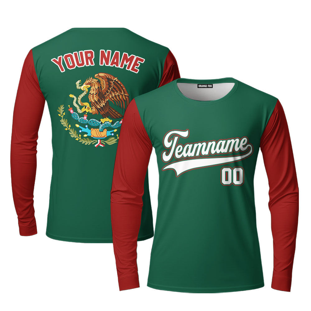 Custom On Green Mexican Flag White Red Custom Long Sleeve T-Shirt For Men & Women