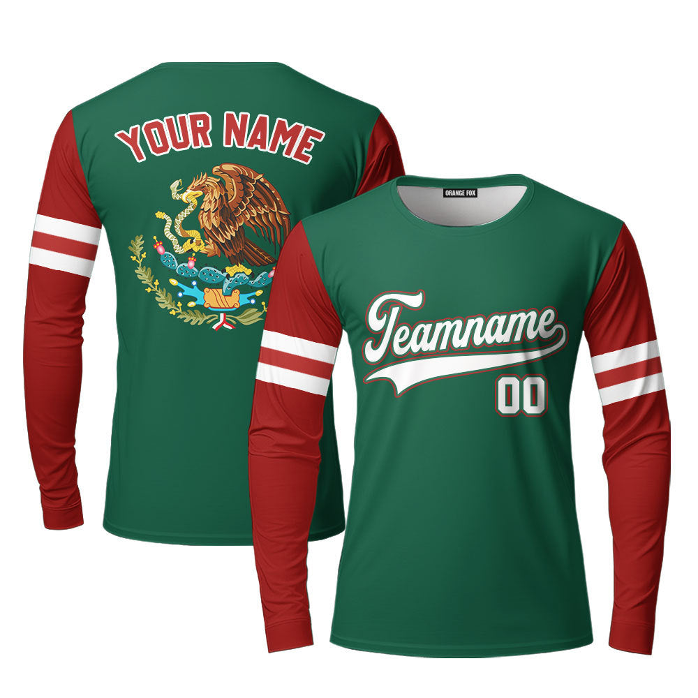 Custom On Green Mexican Flag White Red Custom Long Sleeve T-Shirt For Men & Women