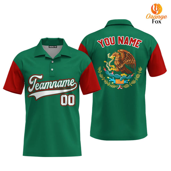 Custom On Green Mexican Flag White Red Custom Polo Shirt For Men