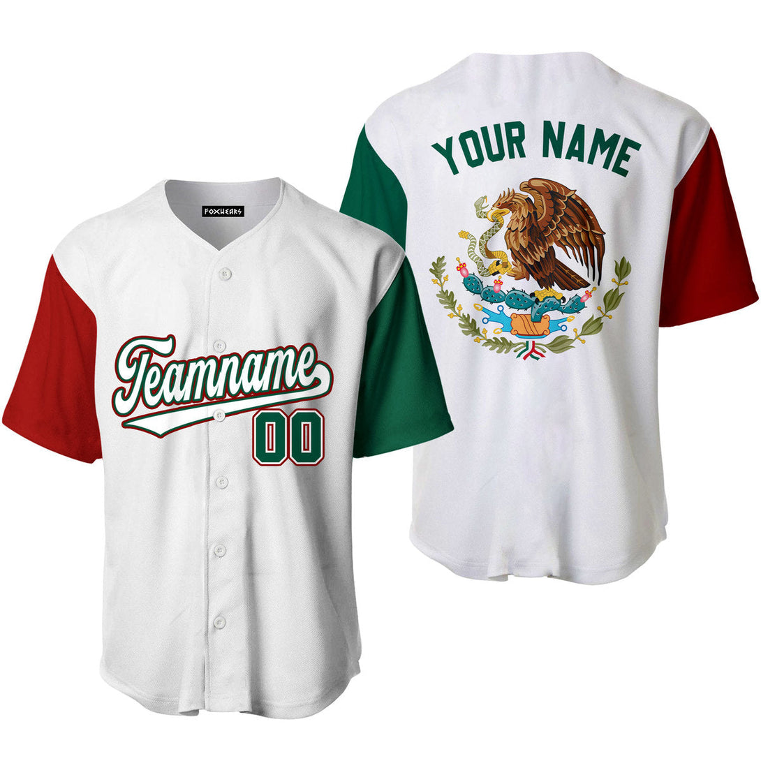 Custom On White Mexican Flag White Green Custom Baseball Jerseys For Men & Women