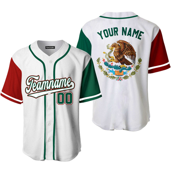 Custom On White Mexican Flag White Green Custom Baseball Jerseys For Men & Women