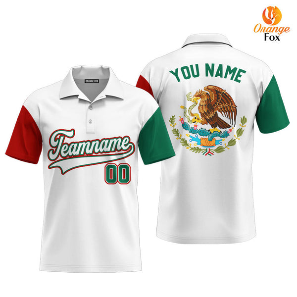 Custom On White Mexican Flag White Green Custom Polo Shirt For Men