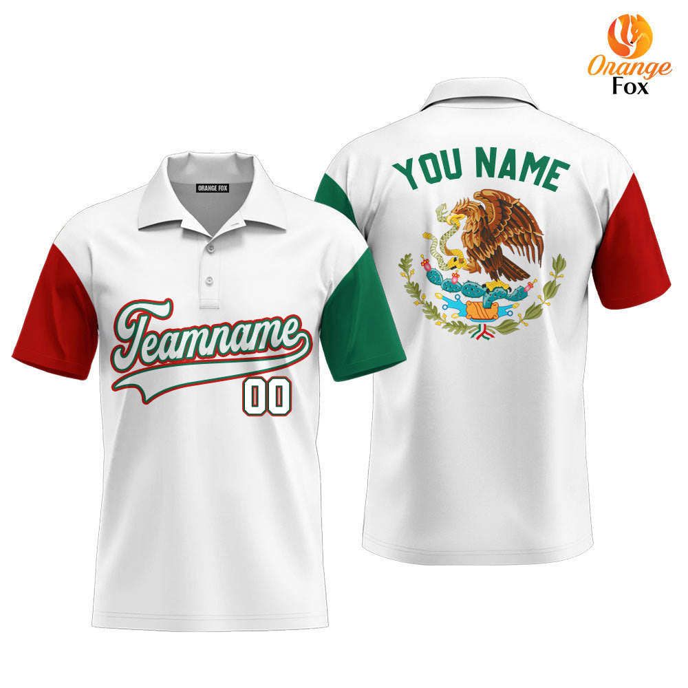 Custom On White Mexican Flag White Green Custom Polo Shirt For Men