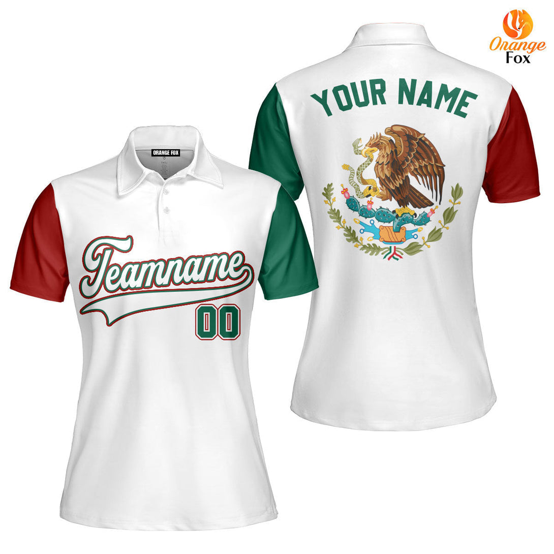 Custom On White Mexican Flag White Green Custom Polo Shirt For Women