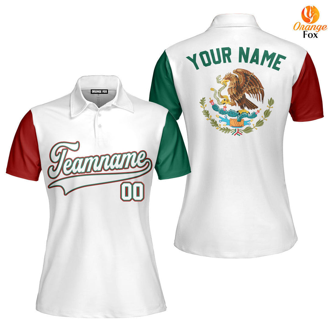 Custom On White Mexican Flag White Green Custom Polo Shirt For Women