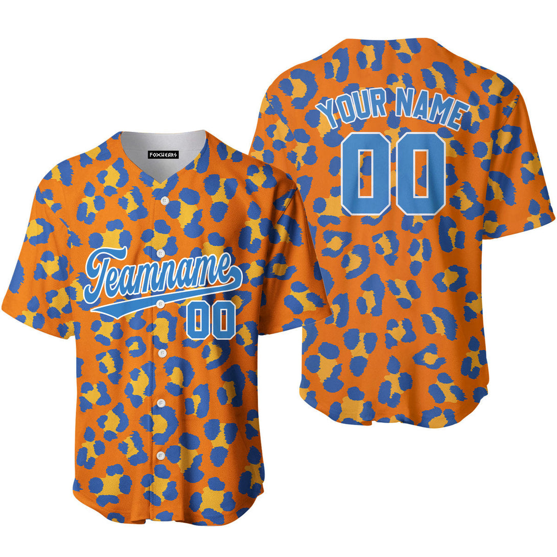 Custom Orange Leopard Pattern Blue White Custom Baseball Jerseys For Men & Women