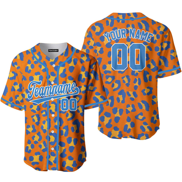 Custom Orange Leopard Pattern Blue White Custom Baseball Jerseys For Men & Women