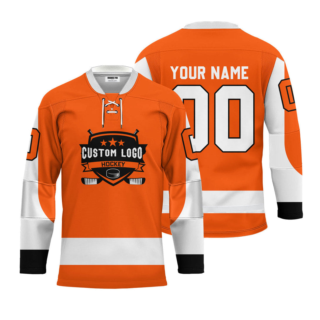 Custom Orange Philadelphia Lace Neck Hockey Jersey For Men & Women