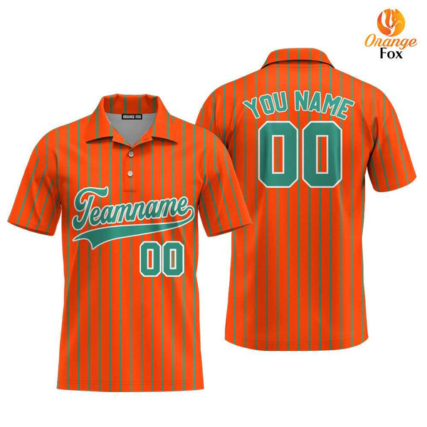 Custom Orange Teal Pinstripe White Custom Polo Shirt For Men