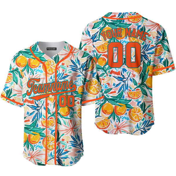 Custom Orange Tropical Pattern Orange Teal Custom Baseball Jerseys For Men & Women