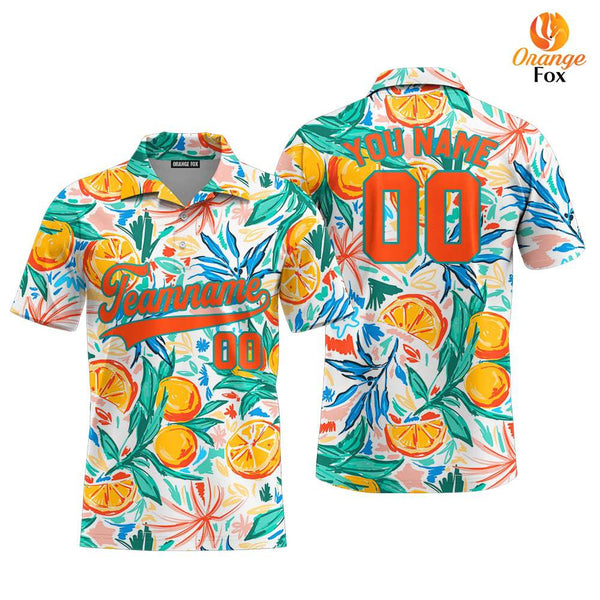 Custom Orange Tropical Pattern Orange Teal Custom Polo Shirt For Men