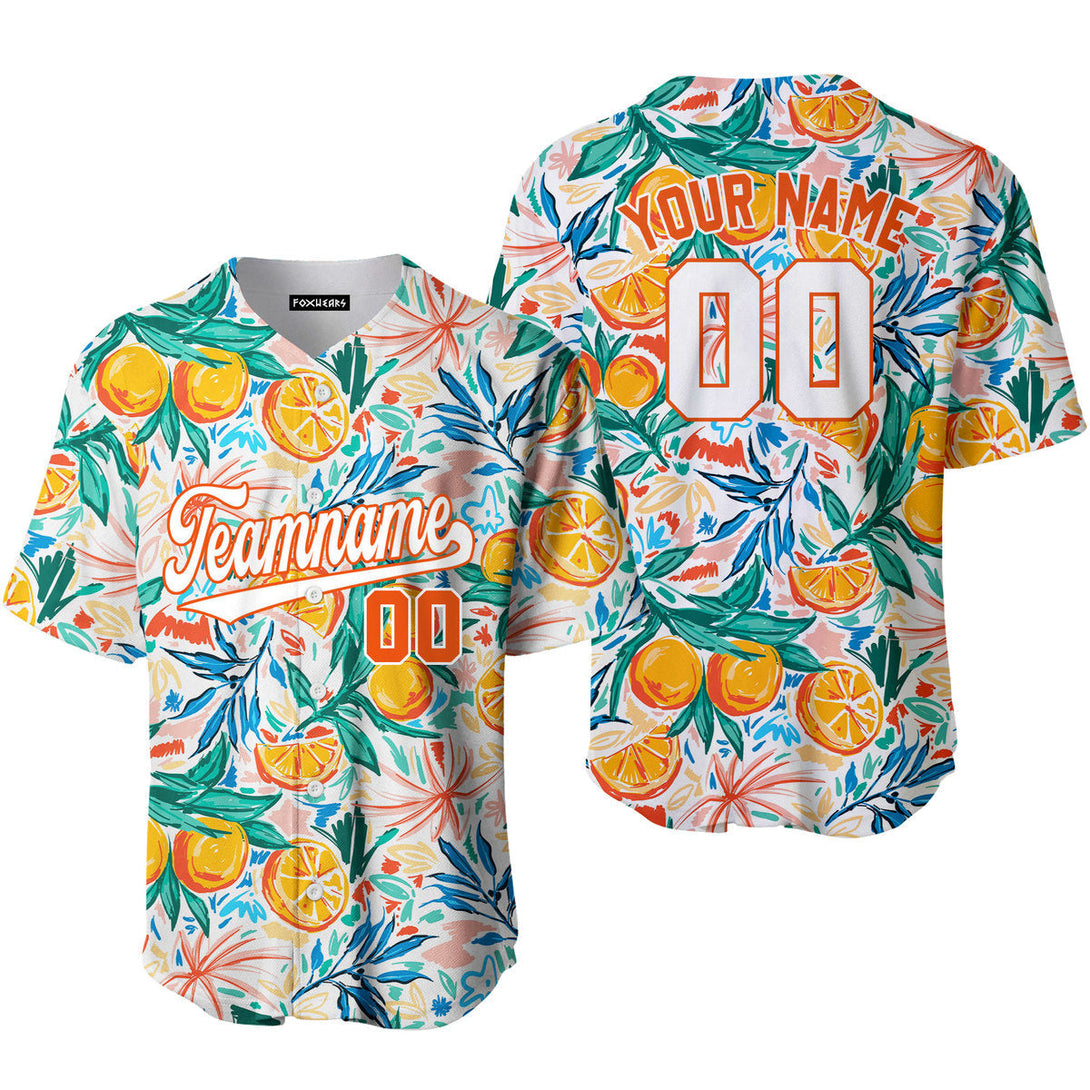 Custom Orange Tropical Pattern White Orange Custom Baseball Jerseys For Men & Women