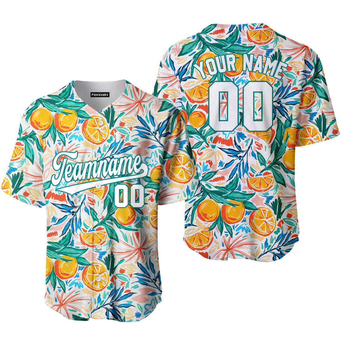 Custom Orange Tropical Pattern White Teal Custom Baseball Jerseys For Men & Women