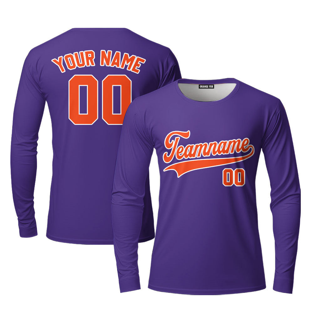 Custom Orange White And Purple Custom Long Sleeve T-Shirt For Men & Women