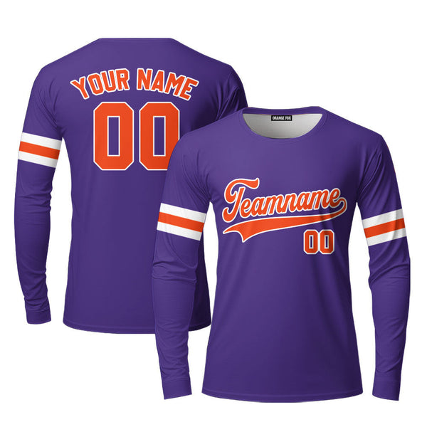 Custom Orange White And Purple Custom Long Sleeve T-Shirt For Men & Women