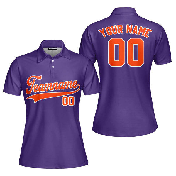 Custom Orange White And Purple Custom Polo Shirt For Women