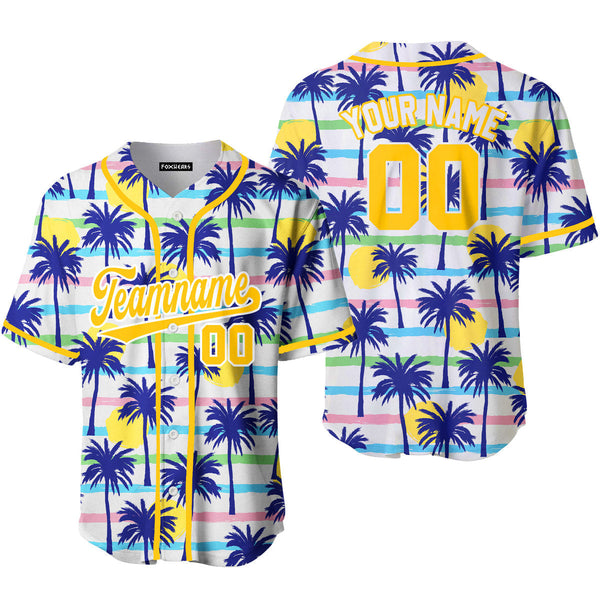 Custom Palm Trees Tropical Pattern Yellow White Custom Baseball Jerseys For Men & Women