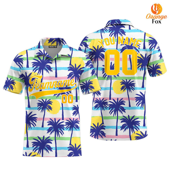 Custom Palm Trees Tropical Pattern Yellow White Custom Polo Shirt For Men