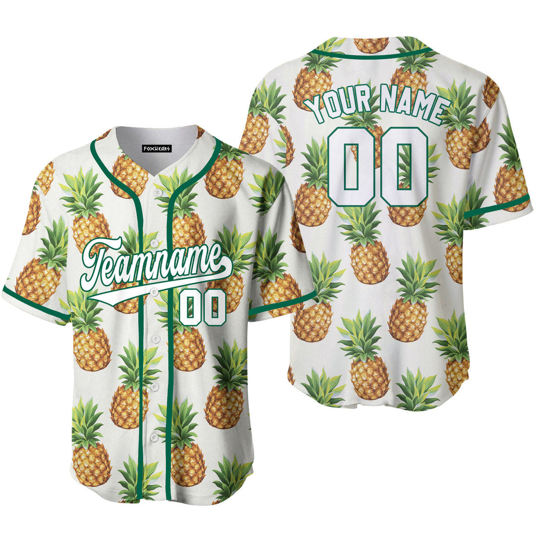 Custom Pineapple White Green Tropical Custom Baseball Jerseys For Men & Women