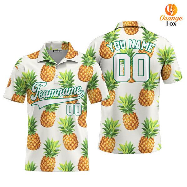 Custom Pineapple White Green Tropical Custom Polo Shirt For Men