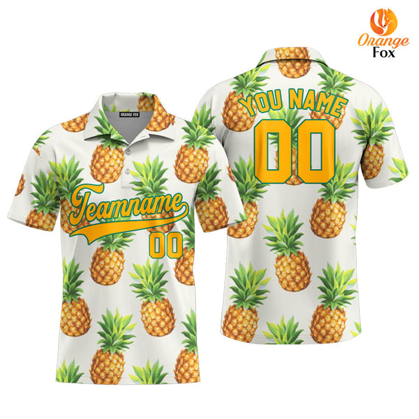 Custom Pineapple Yellow Gold Tropical Custom Polo Shirt For Men