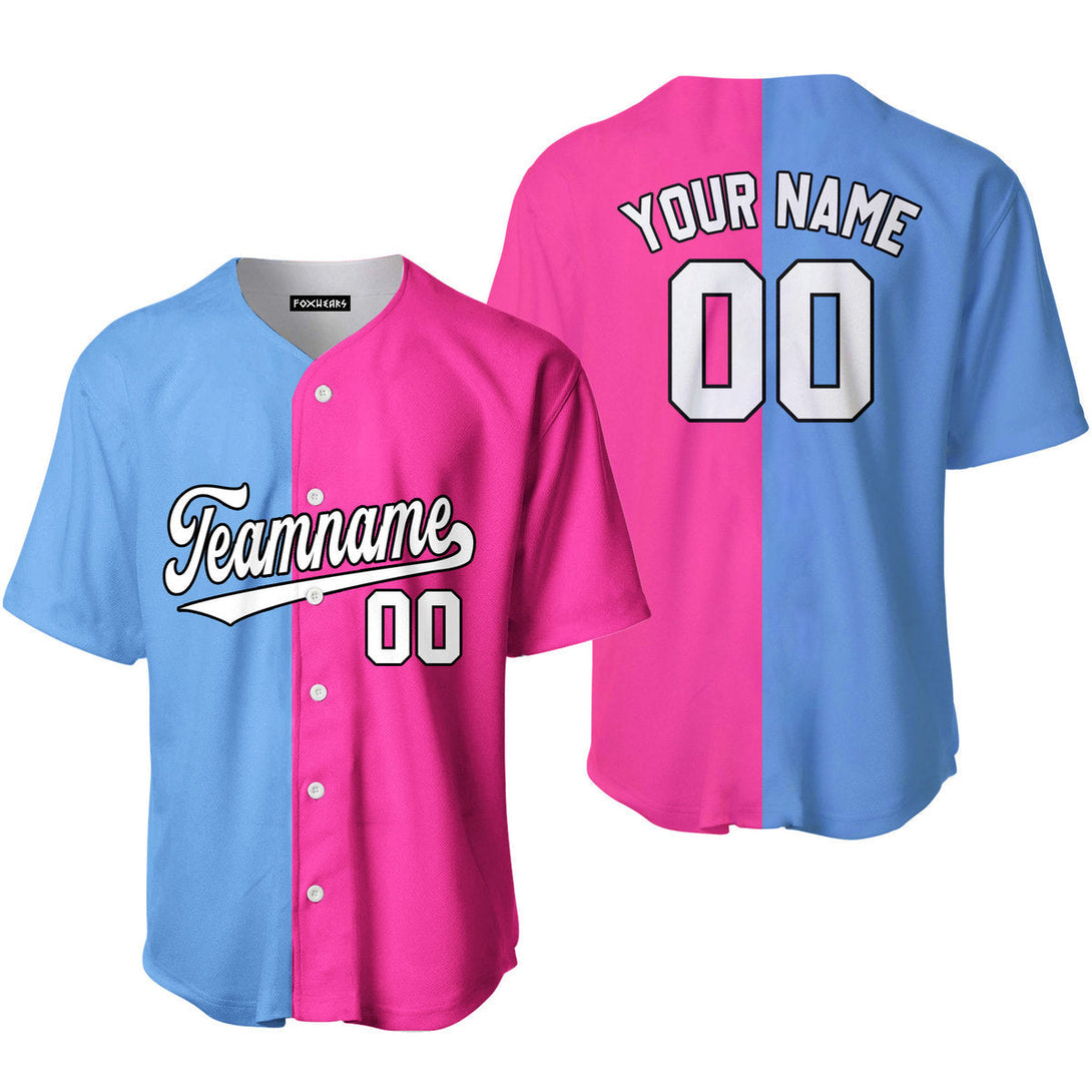 Custom Pink Black-White Light Blue Split Fashion Baseball Jerseys For Men & Women