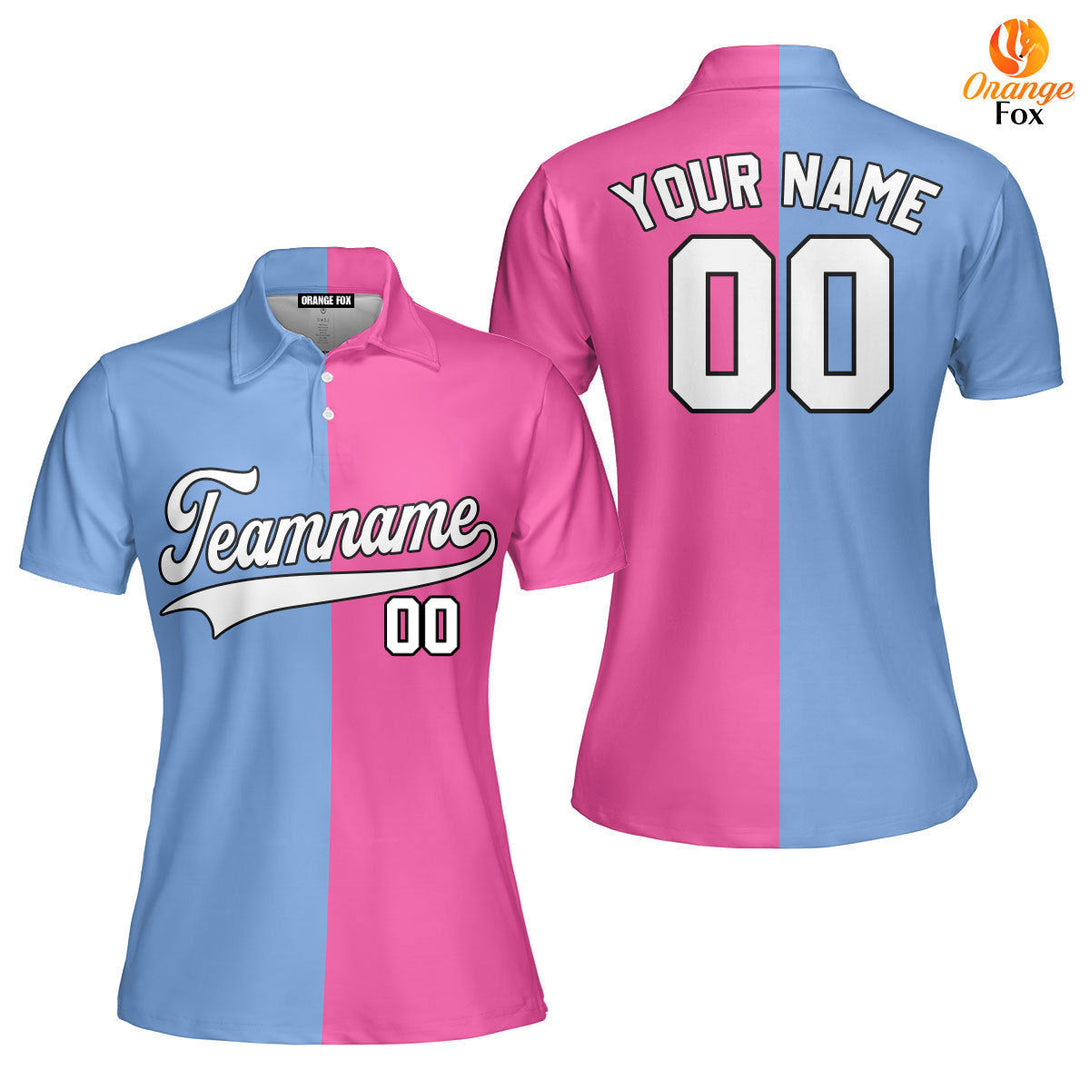 Custom Pink Black-White Light Blue Split Fashion Custom Polo Shirt For Women