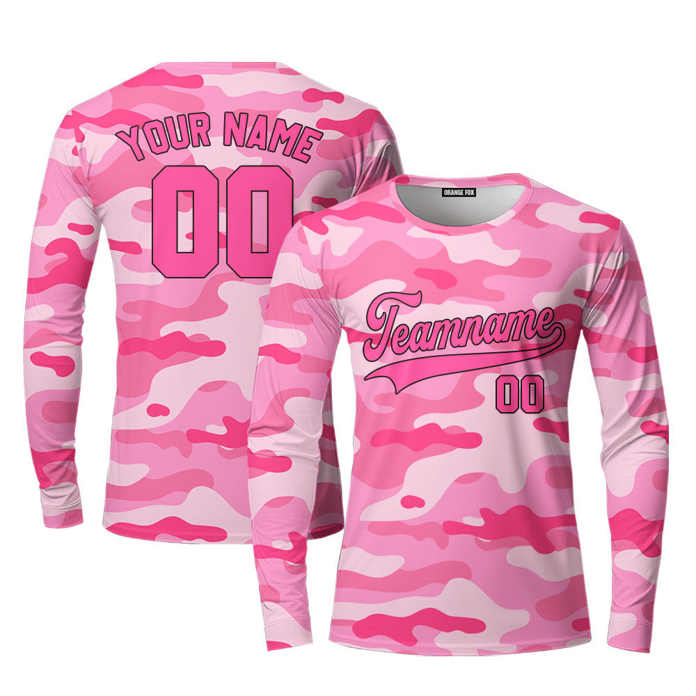 Custom Pink Camouflage Pink Black Custom Long Sleeve T-Shirt For Men & Women