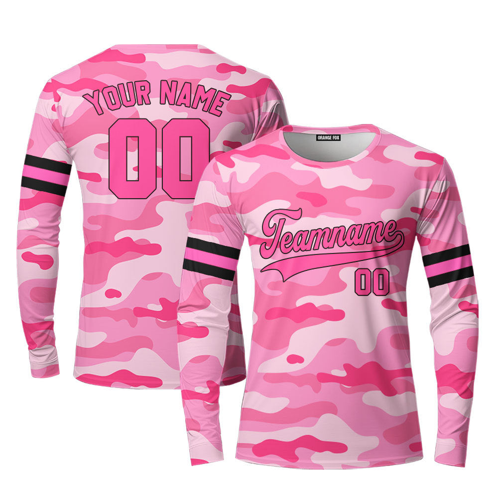 Custom Pink Camouflage Pink Black Custom Long Sleeve T-Shirt For Men & Women